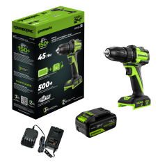 Дрель-шуруповерт акк. Greenworks DD345, 24V, б/щет, 27/45 Нм, 0-450 / 0-1850 об/мин, 13мм, 1х4Ач, ЗУ, коробка