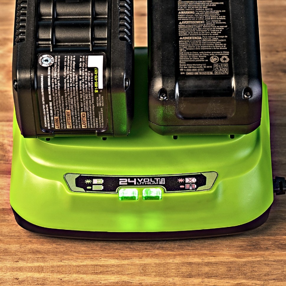 Ультрабыстрое двойное зарядное устройство Greenworks G24X2C8, 24V, 8A 
