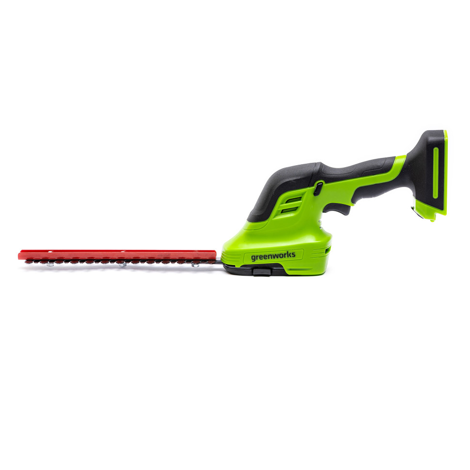 Аккумуляторные садовые ножницы-кусторез Greenworks G24SHTk2, 24v, 12 см (ножницы), 20 см (лезвие), в комплекте с АКБ 2 А·ч и ЗУ