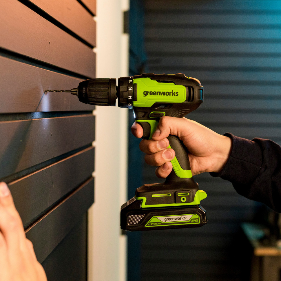Дрель-шуруповерт акк. Greenworks GD24DD35, 24V, б/щет, 29/35Нм,1x2Ач,ЗУ,коробка