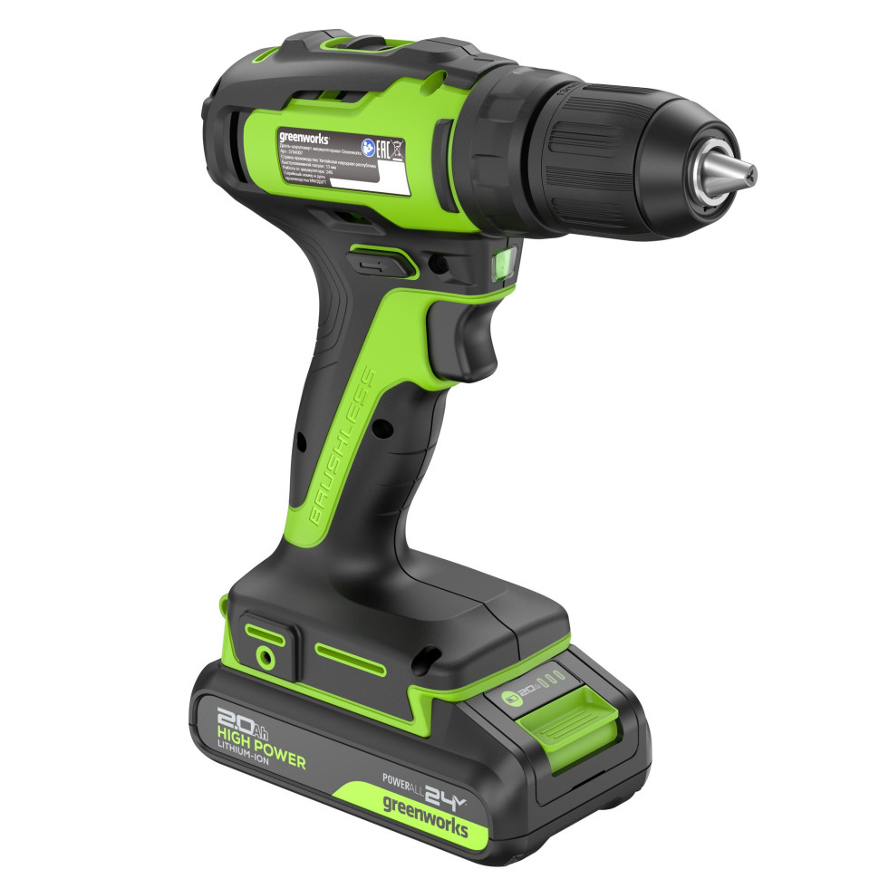 Дрель-шуруповерт акк. Greenworks GD24DD35, 24V, б/щет, 29/35Нм,2x2Ач,ЗУ,коробка