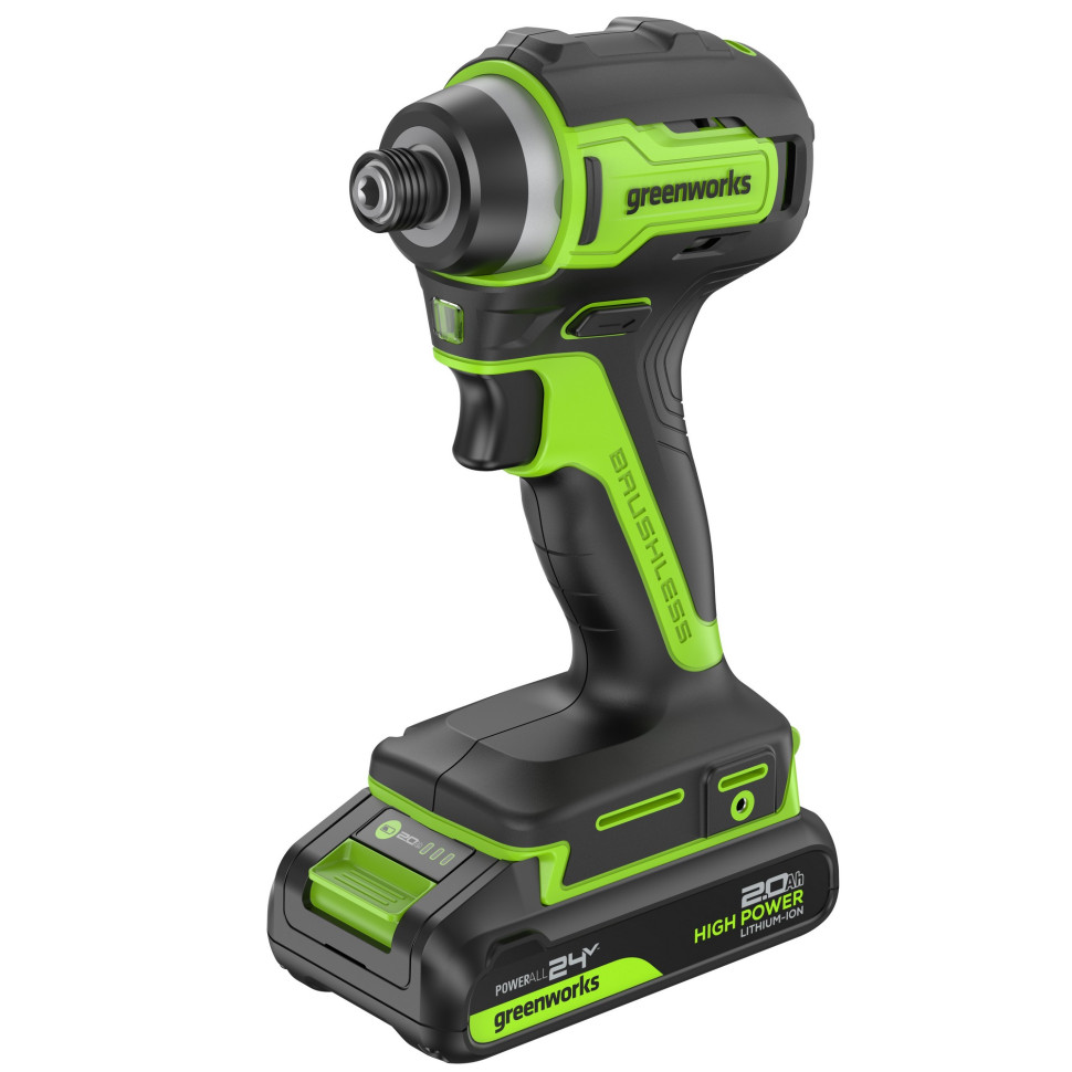 Винтоверт ударный акк. Greenworks ID3170, 24V, б/щет, 0-3200об/мин, 4000 уд/мин, HEX 1/4, 170Нм,1х2Ач,ЗУ,коробка