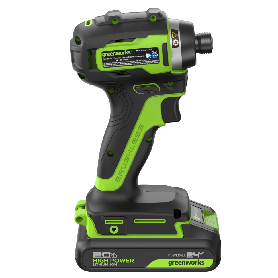 Винтоверт ударный акк. Greenworks ID3170, 24V, б/щет, 0-3200об/мин, 4000 уд/мин, HEX 1/4, 170Нм,1х2Ач,ЗУ,коробка