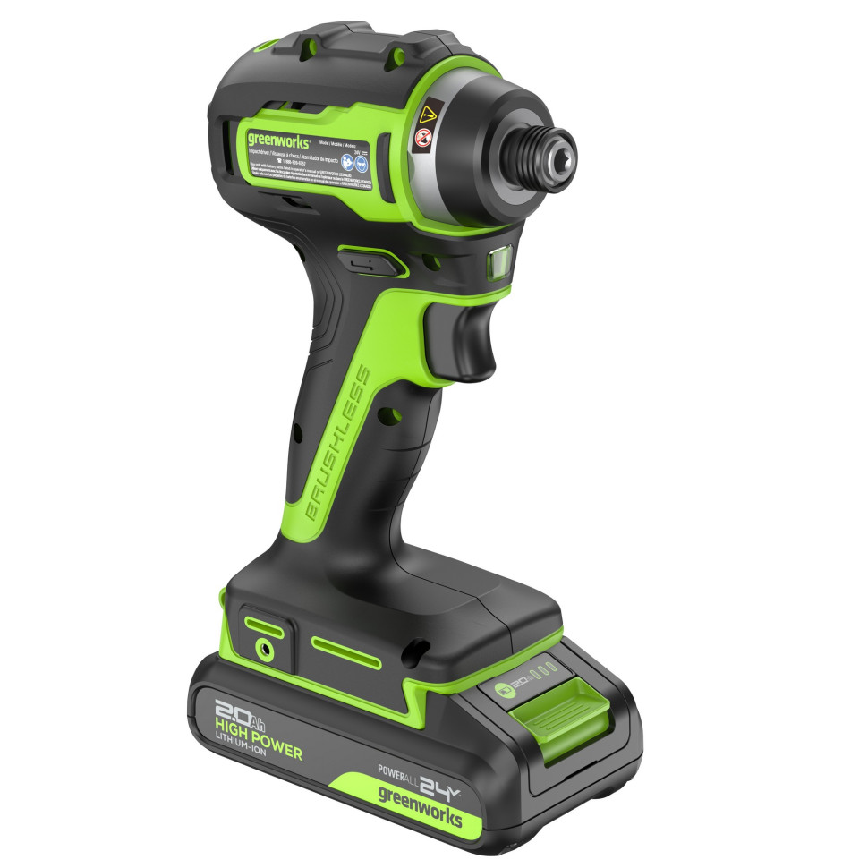 Винтоверт ударный акк. Greenworks ID3170, 24V, б/щет, 0-3200об/мин, 4000 уд/мин, HEX 1/4, 170Нм,2х2Ач,ЗУ,коробка