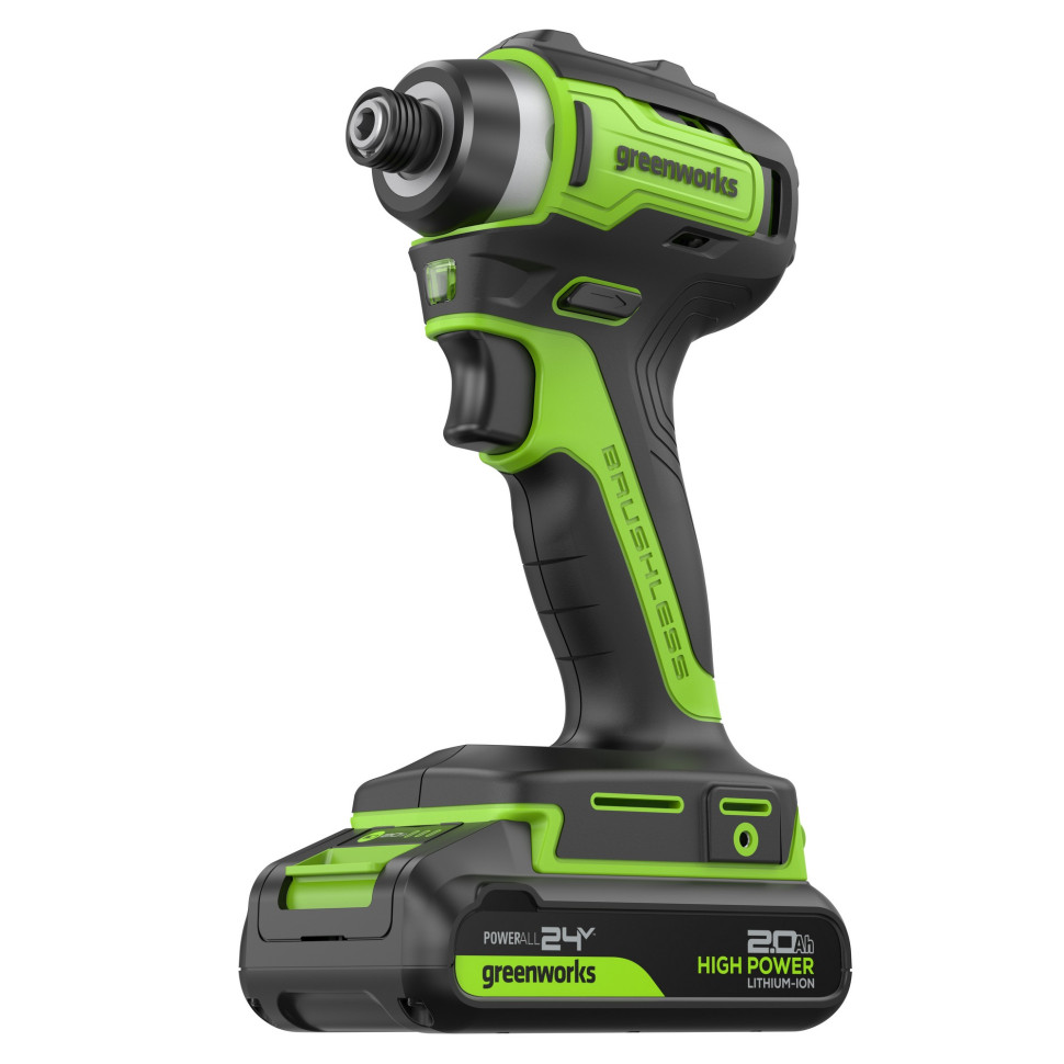 Винтоверт ударный акк. Greenworks ID3170, 24V, б/щет, 0-3200об/мин, 4000 уд/мин, HEX 1/4, 170Нм,2х2Ач,ЗУ,коробка