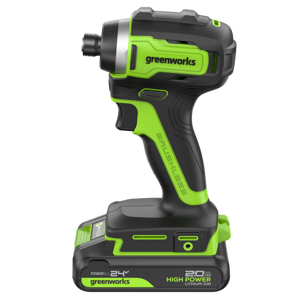 Винтоверт ударный акк. Greenworks ID3170, 24V, б/щет, 0-3200об/мин, 4000 уд/мин, HEX 1/4, 170Нм,2х2Ач,ЗУ,коробка