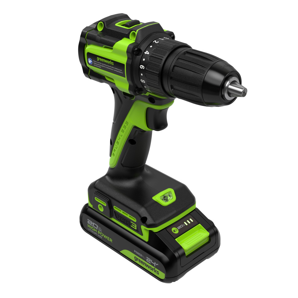 Дрель-шуруповерт акк. Greenworks DD345, 24V, б/щет, 27/45 Нм,13мм,2х2Ач,ЗУ,коробка