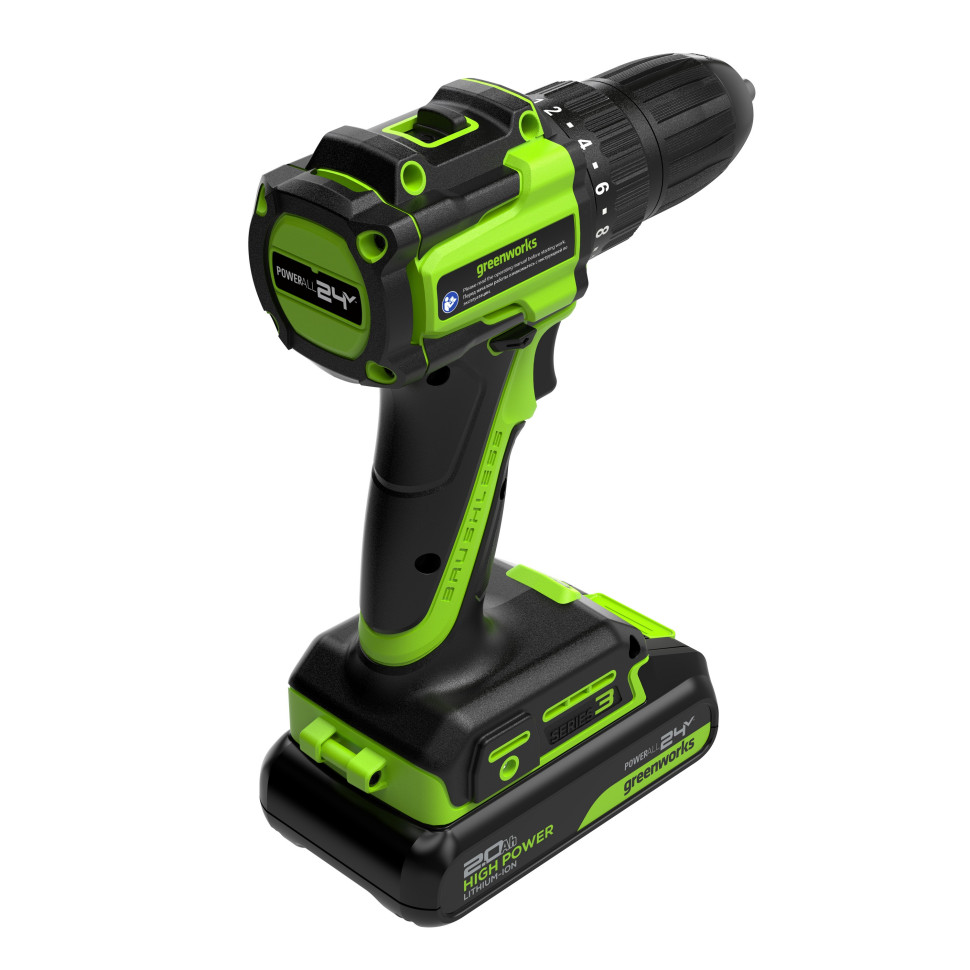 Дрель-шуруповерт акк. Greenworks DD345, 24V, б/щет, 27/45 Нм,13мм,2х2Ач,ЗУ,коробка