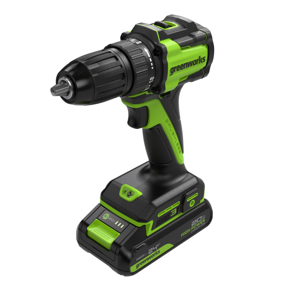 Дрель-шуруповерт акк. Greenworks DD345, 24V, б/щет, 27/45 Нм,13мм,2х2Ач,ЗУ,коробка