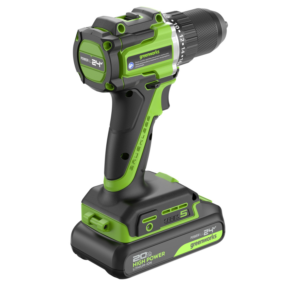 Дрель-шуруповерт акк. Greenworks DD560, 24V, б/щет, 30/60 Нм,13мм, Anti-kickback,2х2Ач,ЗУ,коробка