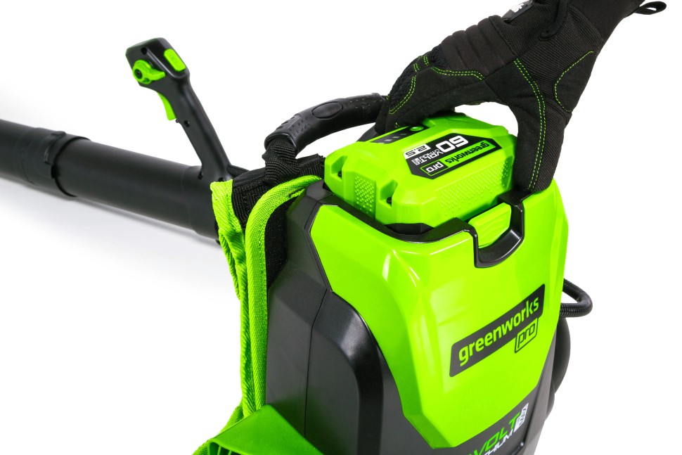 Ранцевый воздуходув Greenworks GD60BPB, 60v, 225 км/ч, без АКБ и ЗУ (аккумуляторный)