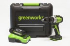 Ударная дрель-шуруповерт Greenworks GD24DD60k2, 24v, 60 Нм, в комплекте АКБ 2 А·ч и ЗУ (аккумуляторная, кейс)