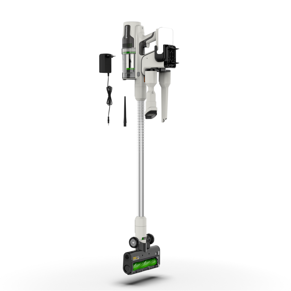 Аккумуляторный вертикальный пылесос Greenworks SV24360, 24v, 250 Вт, 17 кПа, электрощетка, 2 насадки, белый+серебро, без АКБ и ЗУ