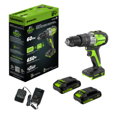 Дрель-шуруповерт ударная акк. Greenworks GD24DD60, 24V, б/щет, 30/60Нм,2х2Ач,ЗУ,коробка