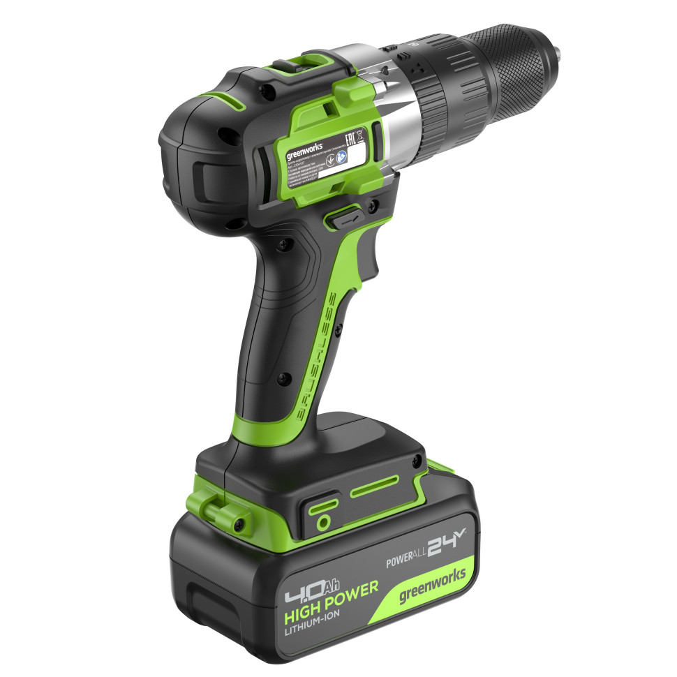 Дрель-шуруповерт ударная акк. Greenworks GD24DD60, 24V, б/щет, 30/60Нм,1х4Ач,ЗУ,коробка