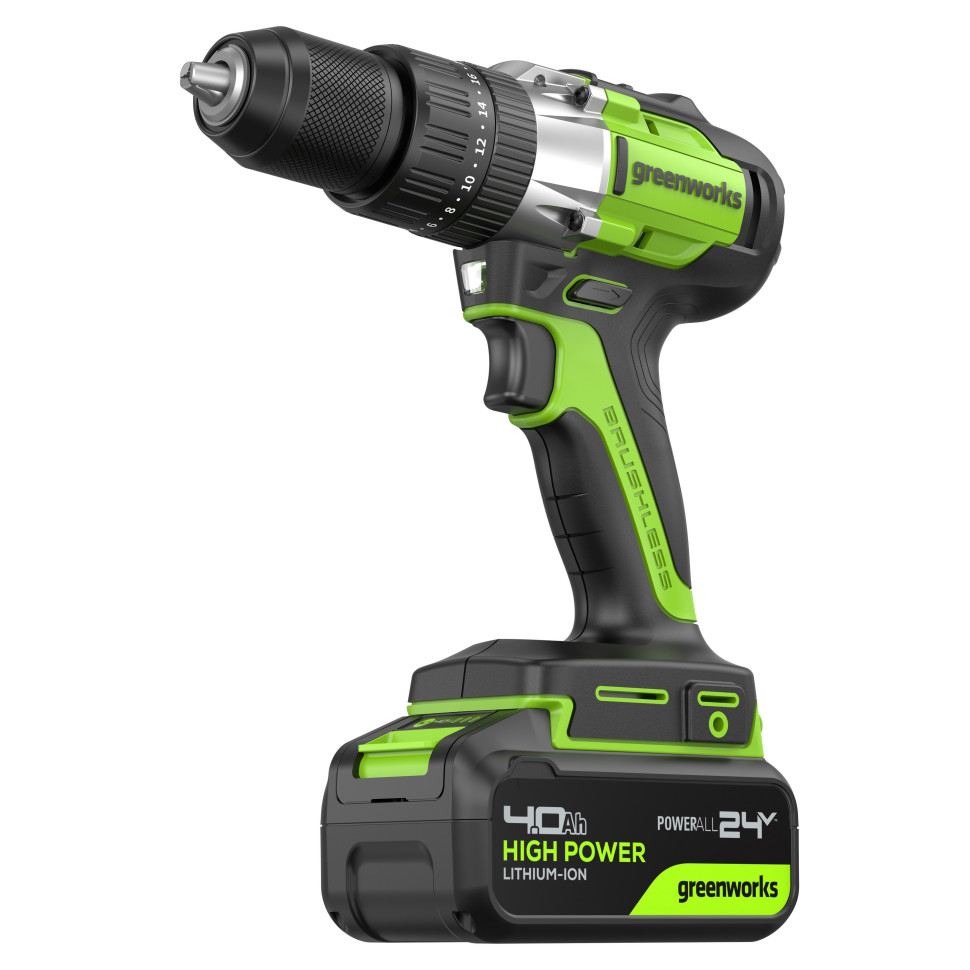 Дрель-шуруповерт ударная акк. Greenworks GD24DD60, 24V, б/щет, 30/60Нм,1х4Ач,ЗУ,коробка