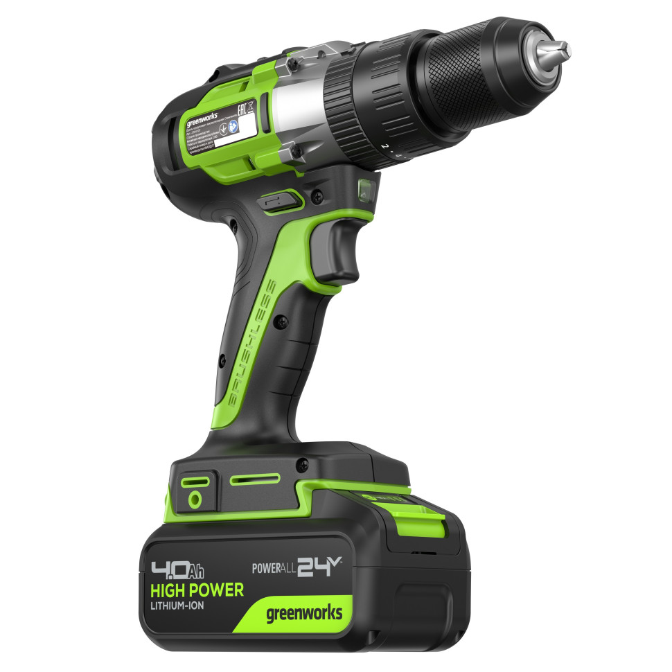 Дрель-шуруповерт ударная акк. Greenworks GD24DD60, 24V, б/щет, 30/60Нм,1х4Ач,ЗУ,коробка