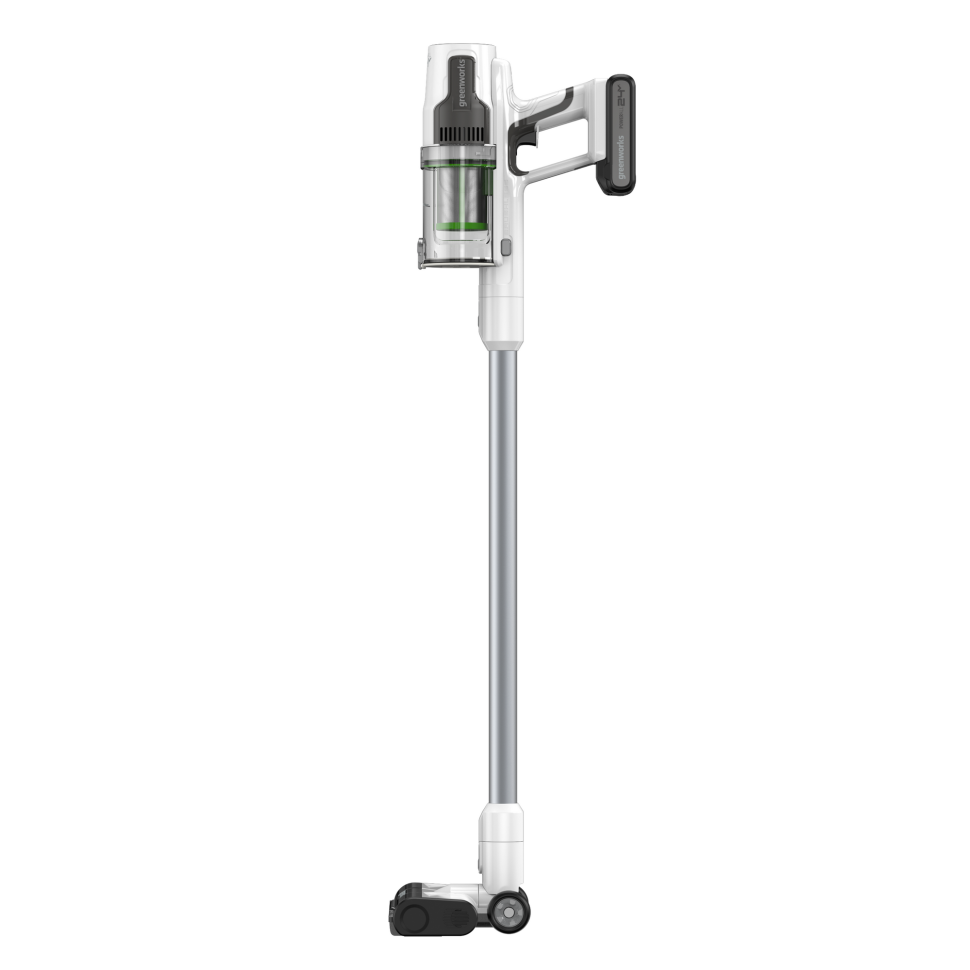 Аккумуляторный вертикальный пылесос Greenworks SV24360k4, 24v, 250 Вт, 17 кПа, 3 насадки, белый+серебро, в комплекте с АКБ 4 А·ч и ЗУ