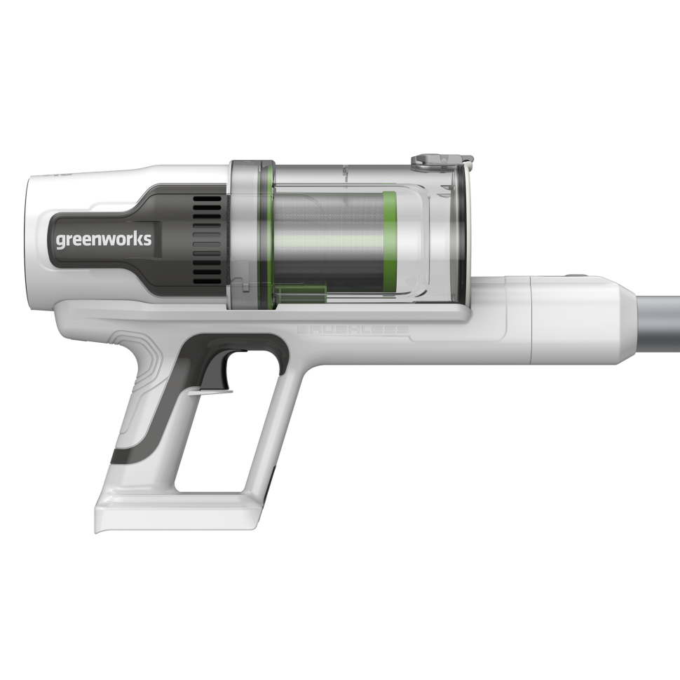 Аккумуляторный вертикальный пылесос Greenworks SV24360k4, 24v, 250 Вт, 17 кПа, 3 насадки, белый+серебро, в комплекте с АКБ 4 А·ч и ЗУ