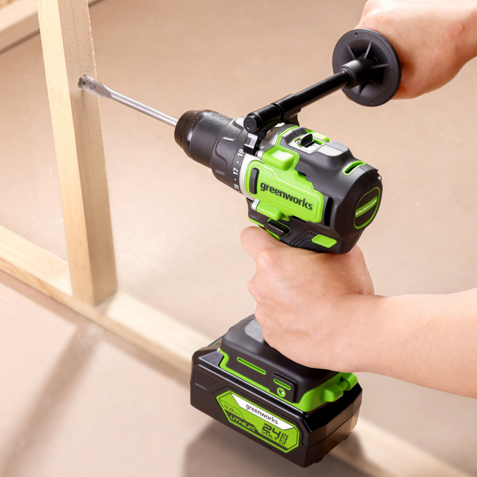 Дрель-шуруповерт акк. Greenworks GD24DD90, 24V, б/щет, 45/90Нм,2x4Ач,ЗУ,коробка