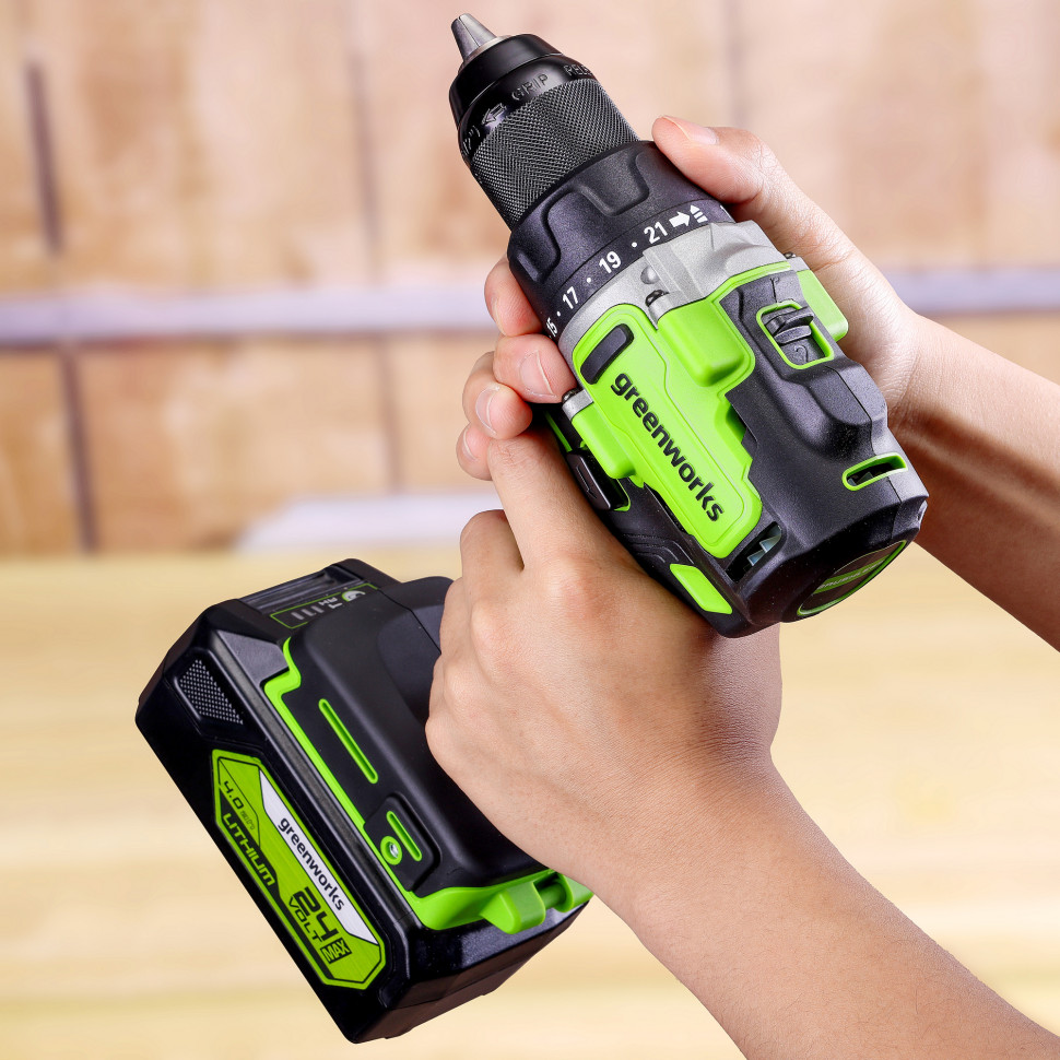 Дрель-шуруповерт акк. Greenworks GD24DD90, 24V, б/щет, 45/90Нм,2x4Ач,ЗУ,коробка