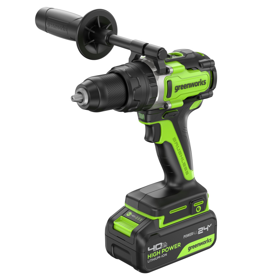 Аккумуляторная ударная дрель-шуруповерт Greenworks GD24DD140k4, 24v, 140 Нм, Anti-kickback, в комплекте АКБ 4 А·ч и ЗУ