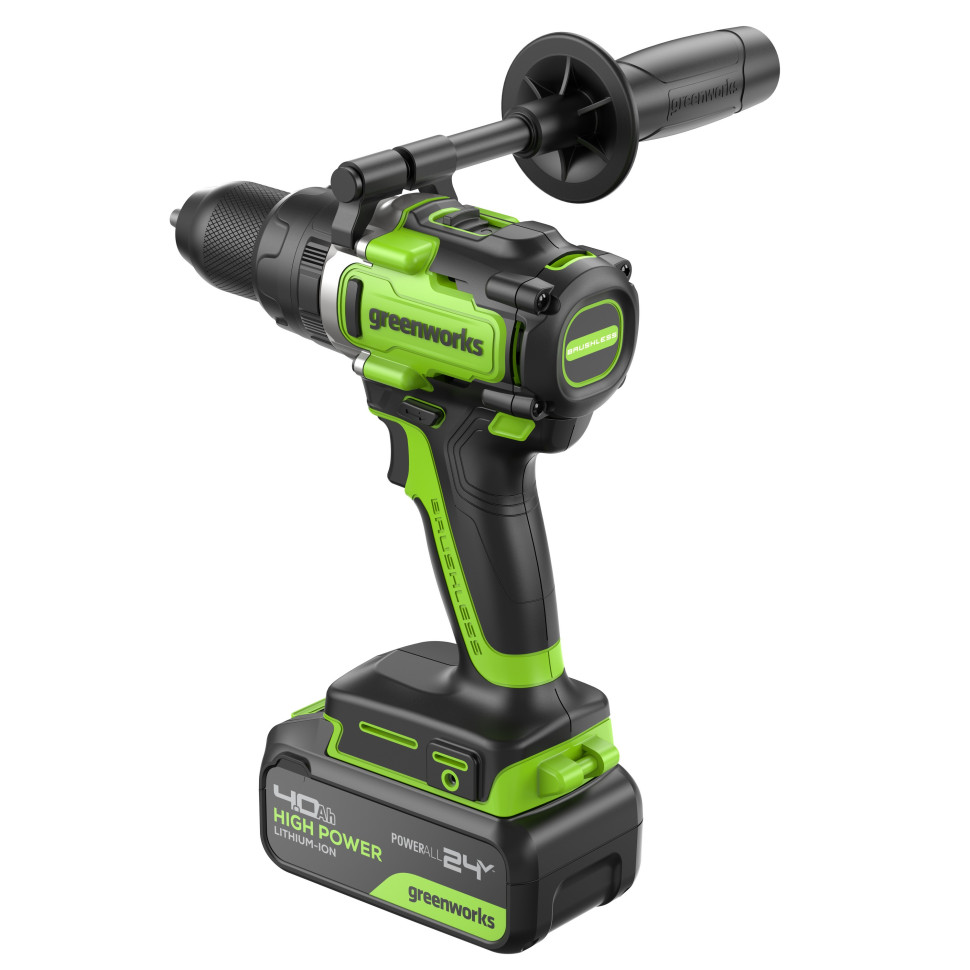 Аккумуляторная ударная дрель-шуруповерт Greenworks GD24DD140k4, 24v, 140 Нм, Anti-kickback, в комплекте АКБ 4 А·ч и ЗУ