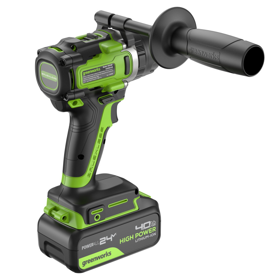 Аккумуляторная ударная дрель-шуруповерт Greenworks GD24DD140k4, 24v, 140 Нм, Anti-kickback, в комплекте АКБ 4 А·ч и ЗУ