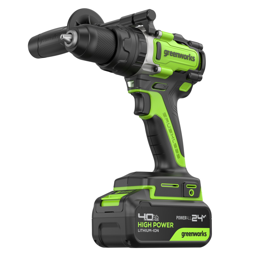 Аккумуляторная ударная дрель-шуруповерт Greenworks GD24DD140k4, 24v, 140 Нм, Anti-kickback, в комплекте АКБ 4 А·ч и ЗУ