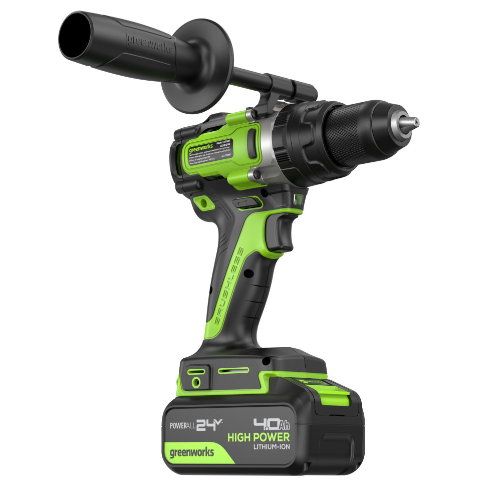 Аккумуляторная ударная дрель-шуруповерт Greenworks GD24DD140k4, 24v, 140 Нм, Anti-kickback, в комплекте АКБ 4 А·ч и ЗУ
