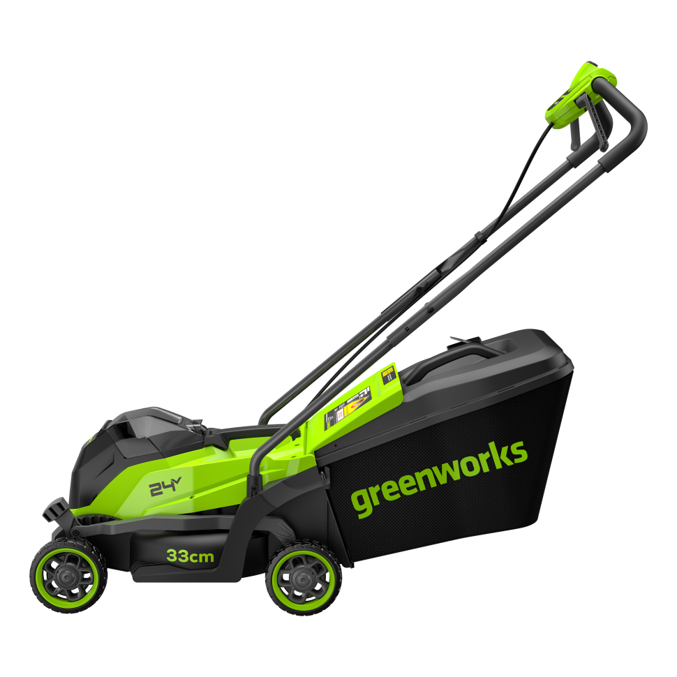 Аккумуляторная газонокосилка Greenworks GD24LM331k5, 24v, нож 33 см, (720 Вт, 0.98 л.с.), в комплекте с АКБ 5 А·ч и ЗУ