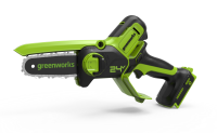 Цепная пила Greenworks GD24CSMNXk2, 24v, 15 см, в комплекте с АКБ 2 А·ч и ЗУ (аккумуляторная, мини)