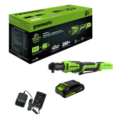 Гайковерт-трещотка акк. Greenworks GD24RW, 24V,б/щет,0-250об/мин, 1/2&quot;, 80Нм, 70 мм,1x2Ач,ЗУ,сумка,коробка