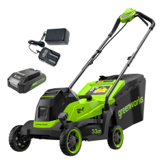 Аккумуляторная газонокосилка Greenworks GD24LM331k8, 24v, нож 33 см, (720 Вт, 0.98 л.с.), в комплекте с АКБ 8 А·ч и ЗУ