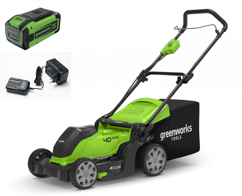 Аккумуляторная газонокосилка Greenworks G40LM41K8, 40v, 41 см, АКБ 8 А·ч и ЗУ