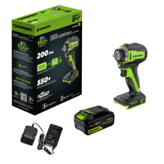 Гайковерт ударный акк. Greenworks G24IW200, 24V,б/щет, 3/8&#039;&#039;, 200Нм, 1х4Ач,ЗУ,коробка