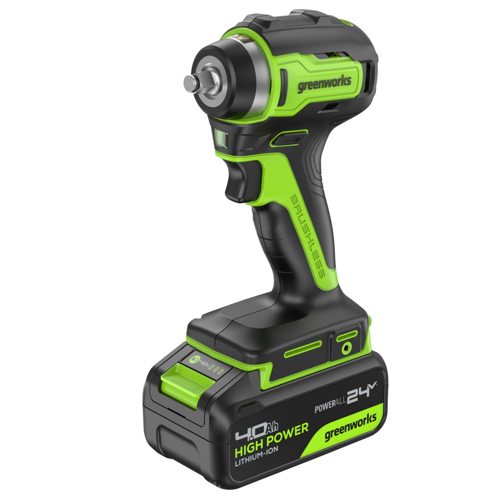 Гайковерт ударный акк. Greenworks G24IW200, 24V,б/щет, 3/8'', 200Нм, 1х4Ач,ЗУ,коробка