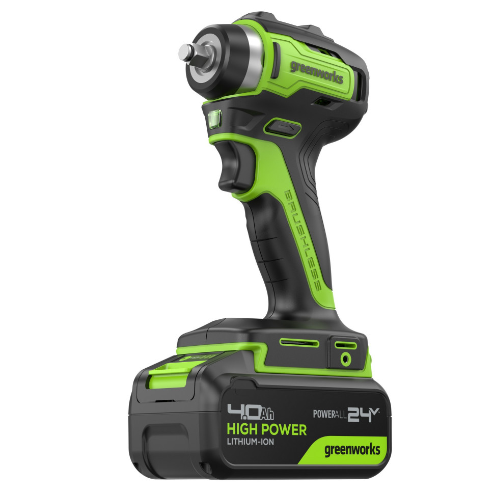 Гайковерт ударный акк. Greenworks G24IW200, 24V,б/щет, 3/8'', 200Нм, 1х4Ач,ЗУ,коробка