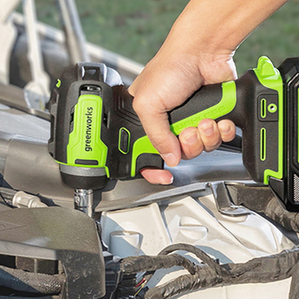 Гайковерт ударный акк. Greenworks G24IW200, 24V,б/щет, 3/8'', 200Нм, 1х4Ач,ЗУ,коробка