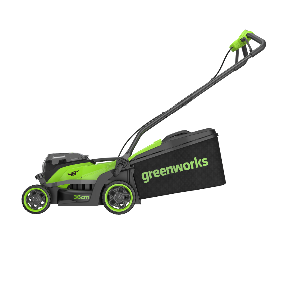 Аккумуляторная газонокосилка Greenworks GD24X2LM361k16, 2х24v (48v), нож 36 см, (1.4 кВт, 1.9 л.с.), в комплекте с двумя АКБ 8 А·ч и двойное ЗУ