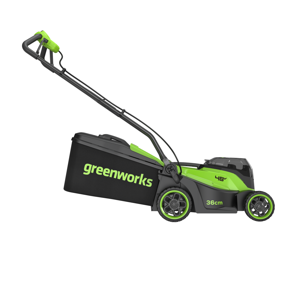 Аккумуляторная газонокосилка Greenworks GD24X2LM361k16, 2х24v (48v), нож 36 см, (1.4 кВт, 1.9 л.с.), в комплекте с двумя АКБ 8 А·ч и двойное ЗУ