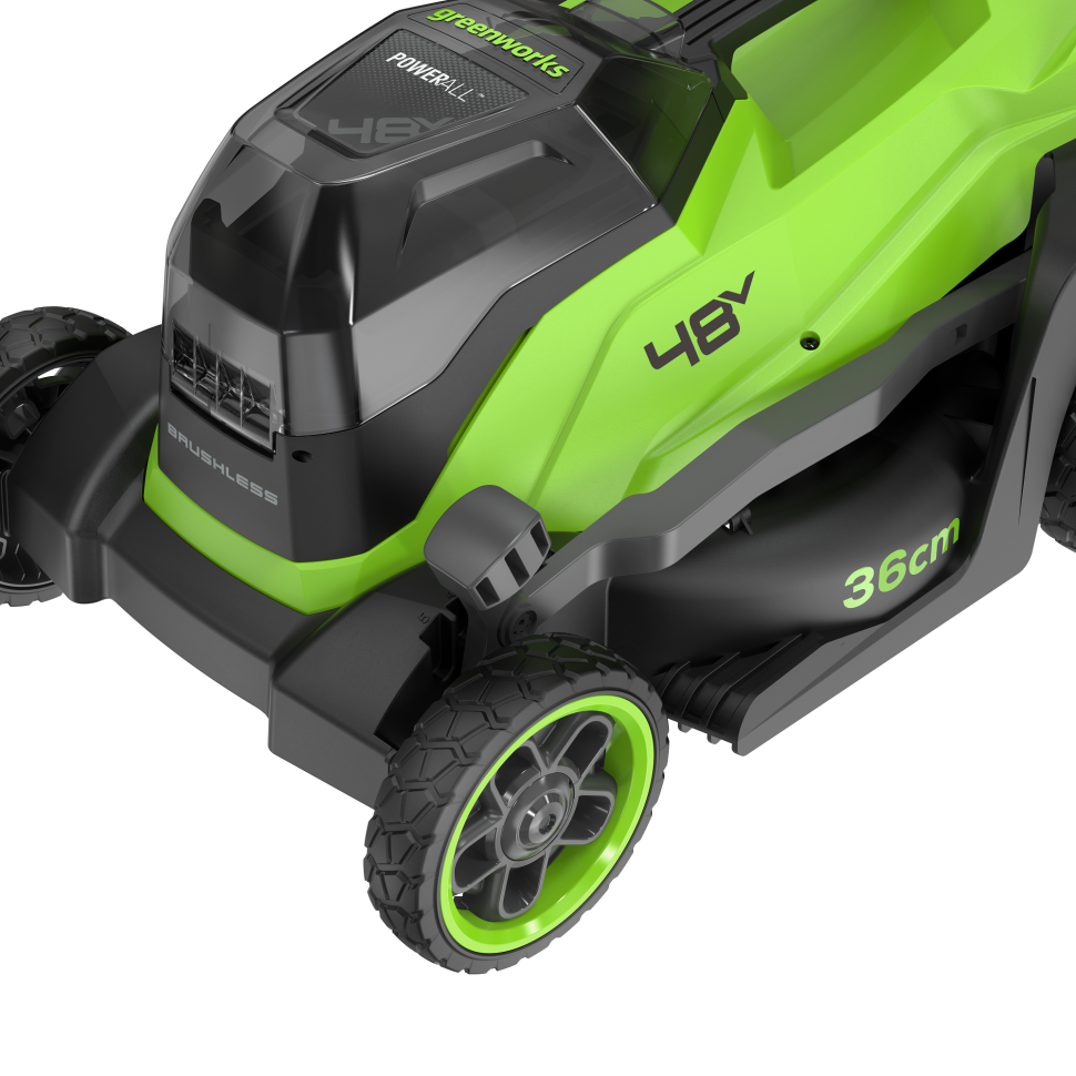 Аккумуляторная газонокосилка Greenworks GD24X2LM361k16, 2х24v (48v), нож 36 см, (1.4 кВт, 1.9 л.с.), в комплекте с двумя АКБ 8 А·ч и двойное ЗУ