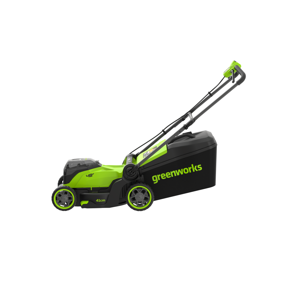 Аккумуляторная газонокосилка Greenworks GD24X2LM411k16, 2х24v (48v), нож 41 см, (1440 Вт, 1.96 л.с.), в комплекте с двумя АКБ 8 А·ч и двойное ЗУ