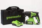 Перфоратор Greenworks GD24SDS2k4, 24v, 2 Дж, в комплекте с АКБ 4 А·ч и ЗУ (аккумуляторный, сумка)