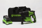 Перфоратор Greenworks GD24SDS2k4, 24v, 2 Дж, в комплекте с АКБ 4 А·ч и ЗУ (аккумуляторный, сумка)
