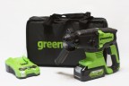Перфоратор Greenworks GD24SDS2k4, 24v, 2 Дж, в комплекте с АКБ 4 А·ч и ЗУ (аккумуляторный, сумка)