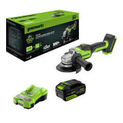 Угловая шлифовальная машина акк. Greenworks GD24AG, 24V, б/щет, 125 мм, 10500 об/мин,1x5Ач,быстрое ЗУ,коробка