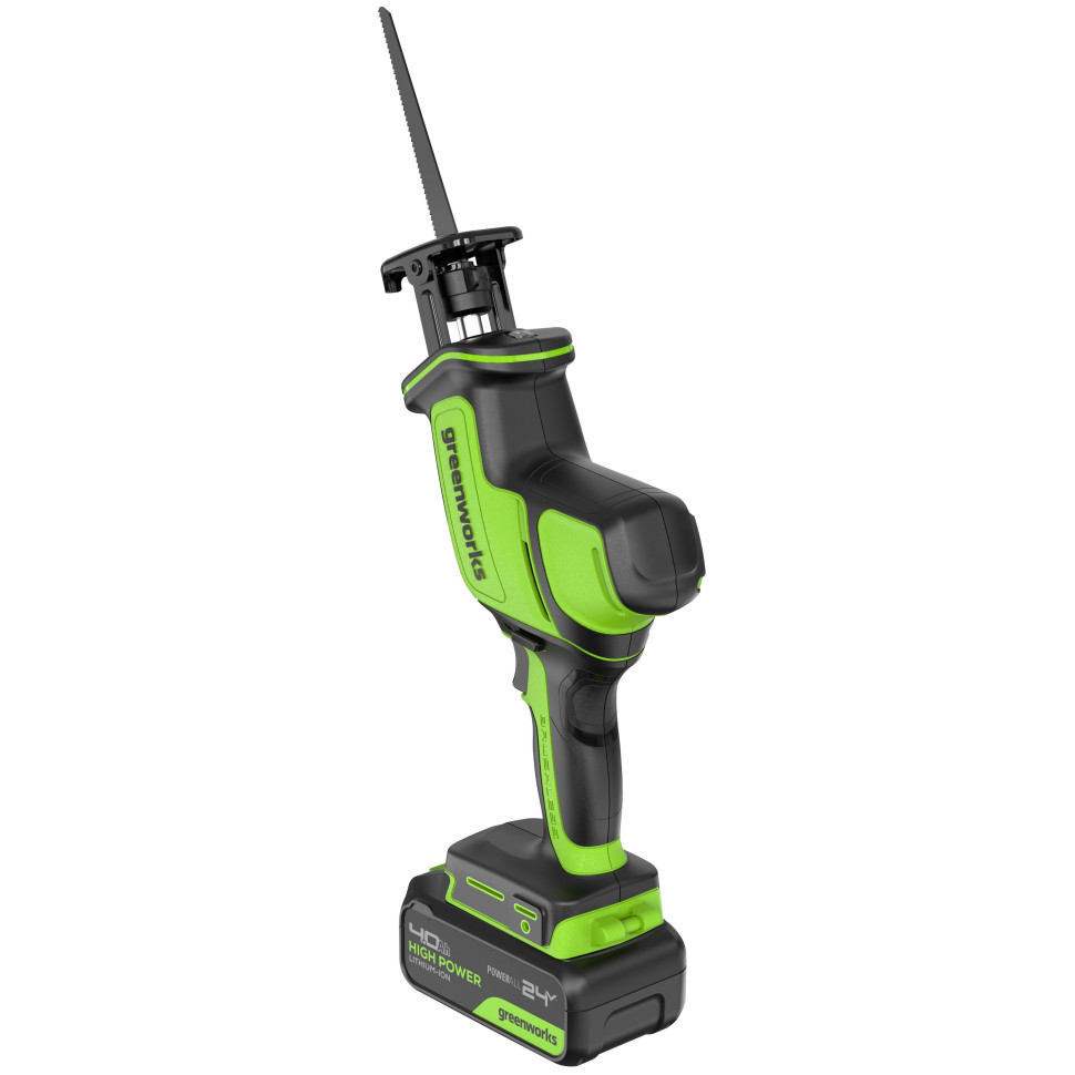 Пила сабельная акк. Greenworks GPT-CRS-25, 24V, б/щет, 0-3000/мин, рез 80 мм дер., LED, 1х4Ач,ЗУ,коробка