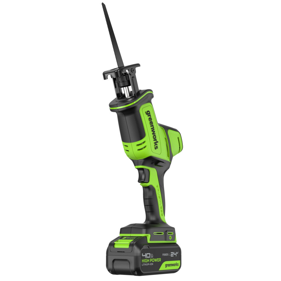 Пила сабельная акк. Greenworks GPT-CRS-25, 24V, б/щет, 0-3000/мин, рез 80 мм дер., LED, 1х4Ач,ЗУ,коробка