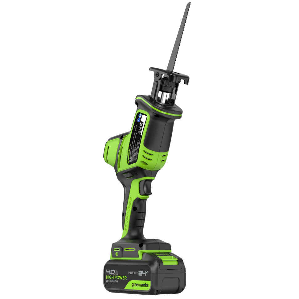 Пила сабельная акк. Greenworks GPT-CRS-25, 24V, б/щет, 0-3000/мин, рез 80 мм дер., LED, 1х4Ач,ЗУ,коробка
